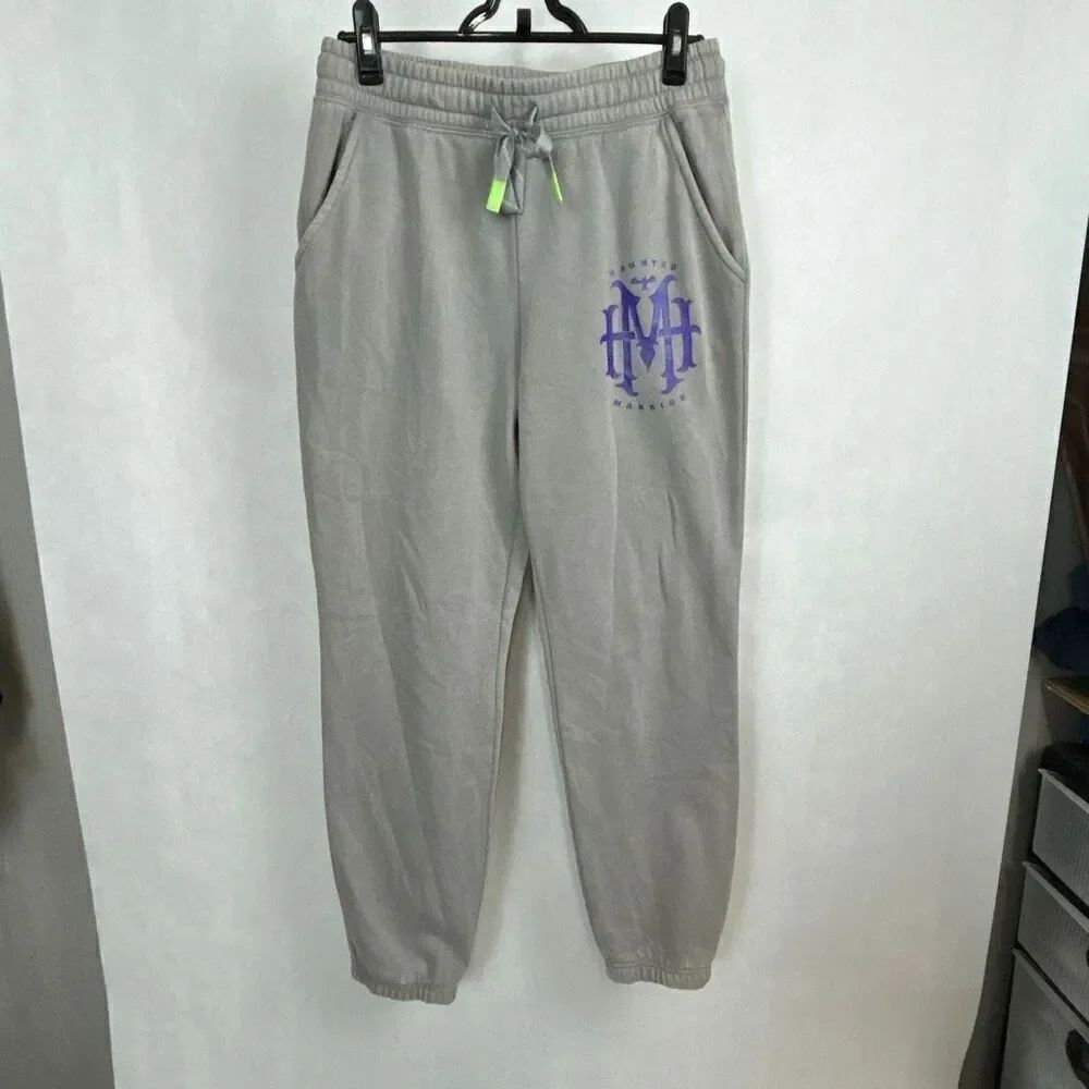 Disney Parks Sz Medium Sweatpants The Haunted Mansion THM Gray Purple Logo Jogge